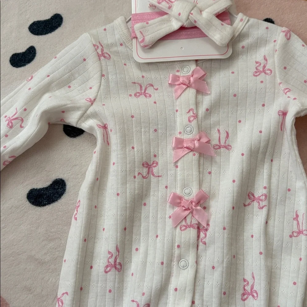 Nicole Miller Pink Bow Baby One Piece - Size 0 to 3 months